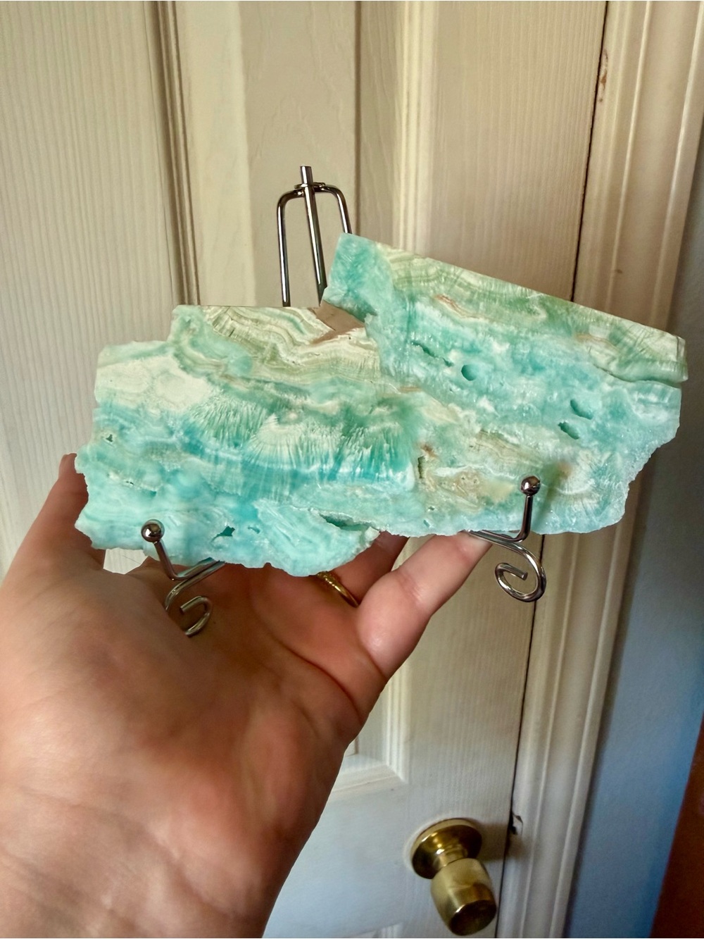 Natural Crystal: Hemimorphite Slice with Stand